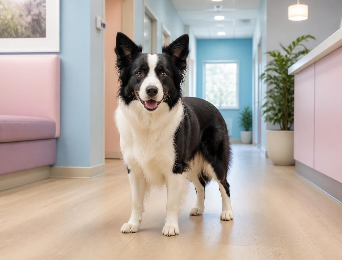 Cão border collie saudável em pé sobre a grama
